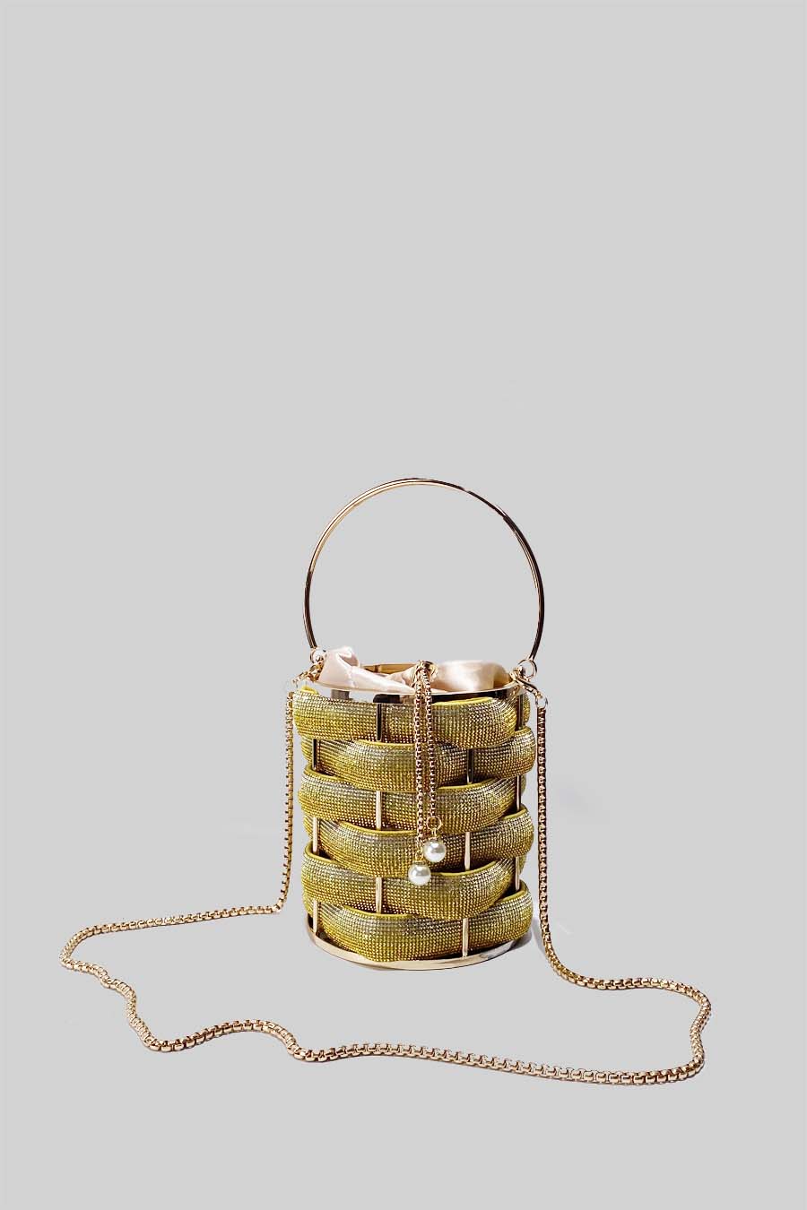 Elegant Bucket Bag With Satin Inside Closure - Gold