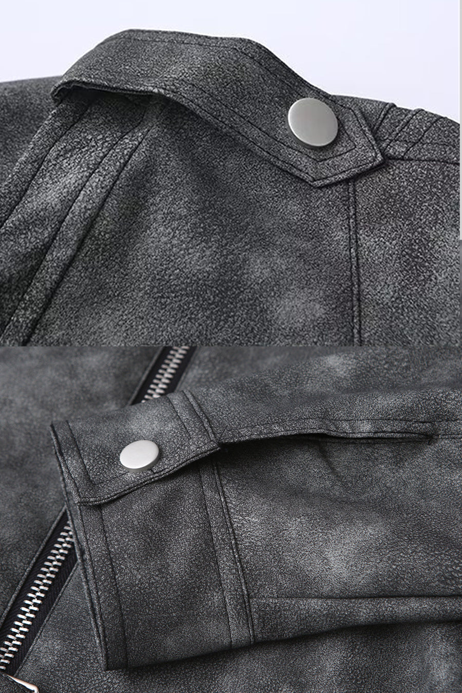 Vegan Leather Jacket With Stitched Back Details - Charcoal