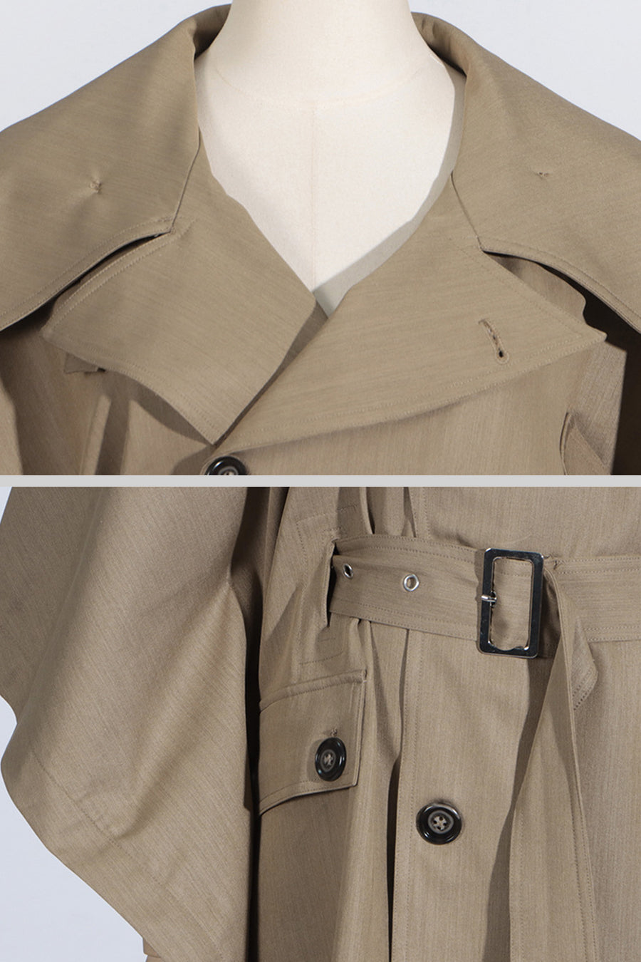 Trench Coat med Cape -lignende ærme konstruktion - Khaki