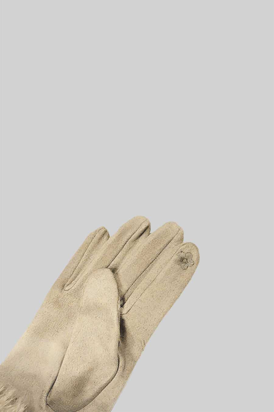 Suede Quilted Gloves With Fur - Beige