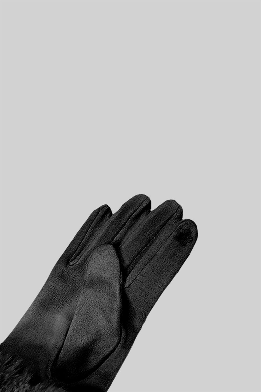 Suede Quilted Gloves With Fur - Black