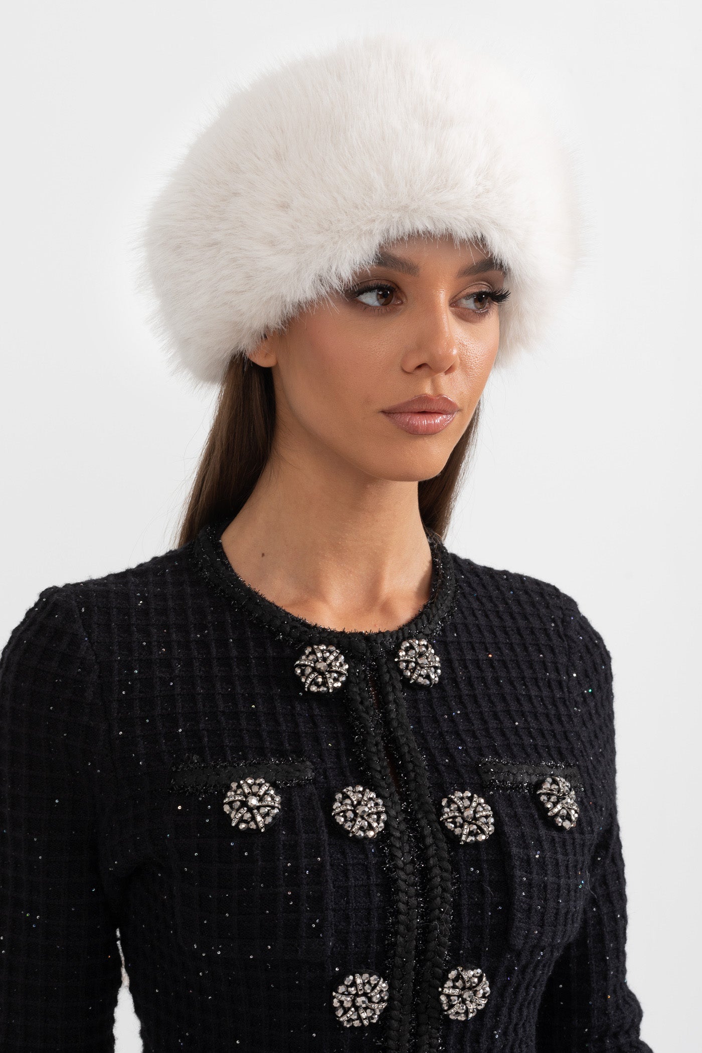 Furry Hat With Wide Brim - White