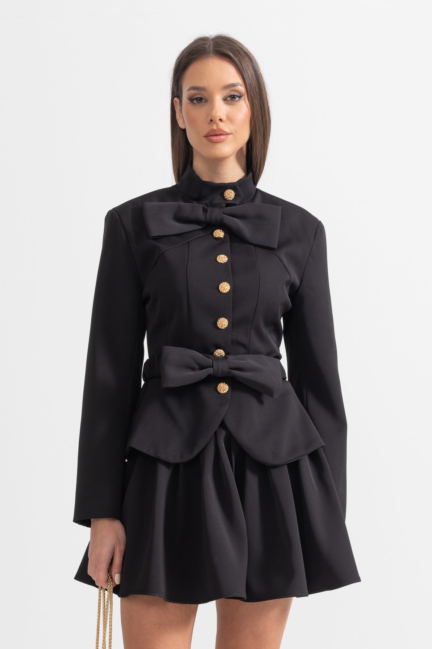 Two Piece Ensemble With Bows And Gold Buttons - Black