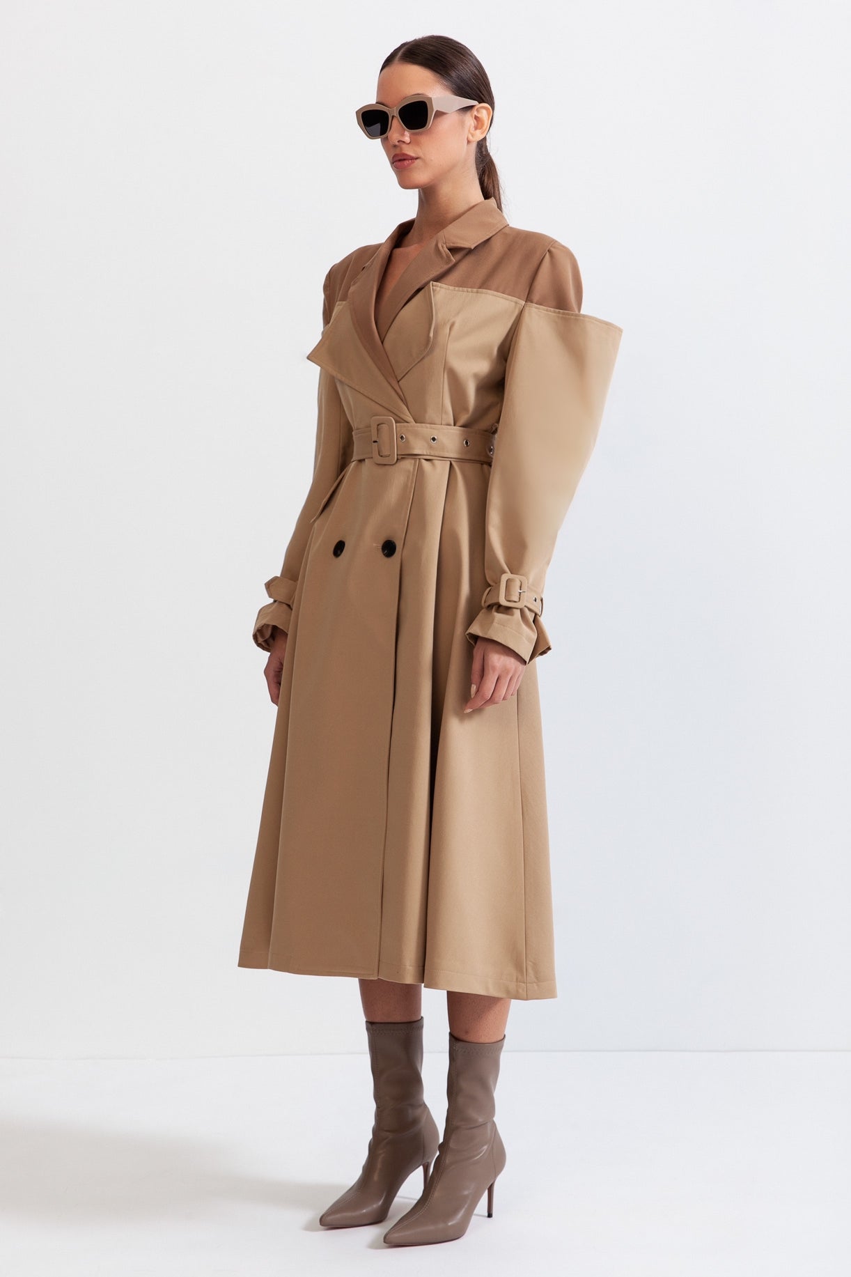 Double Combined Trench Coat - Nude