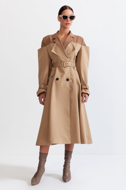 Double Combined Trench Coat - Nude