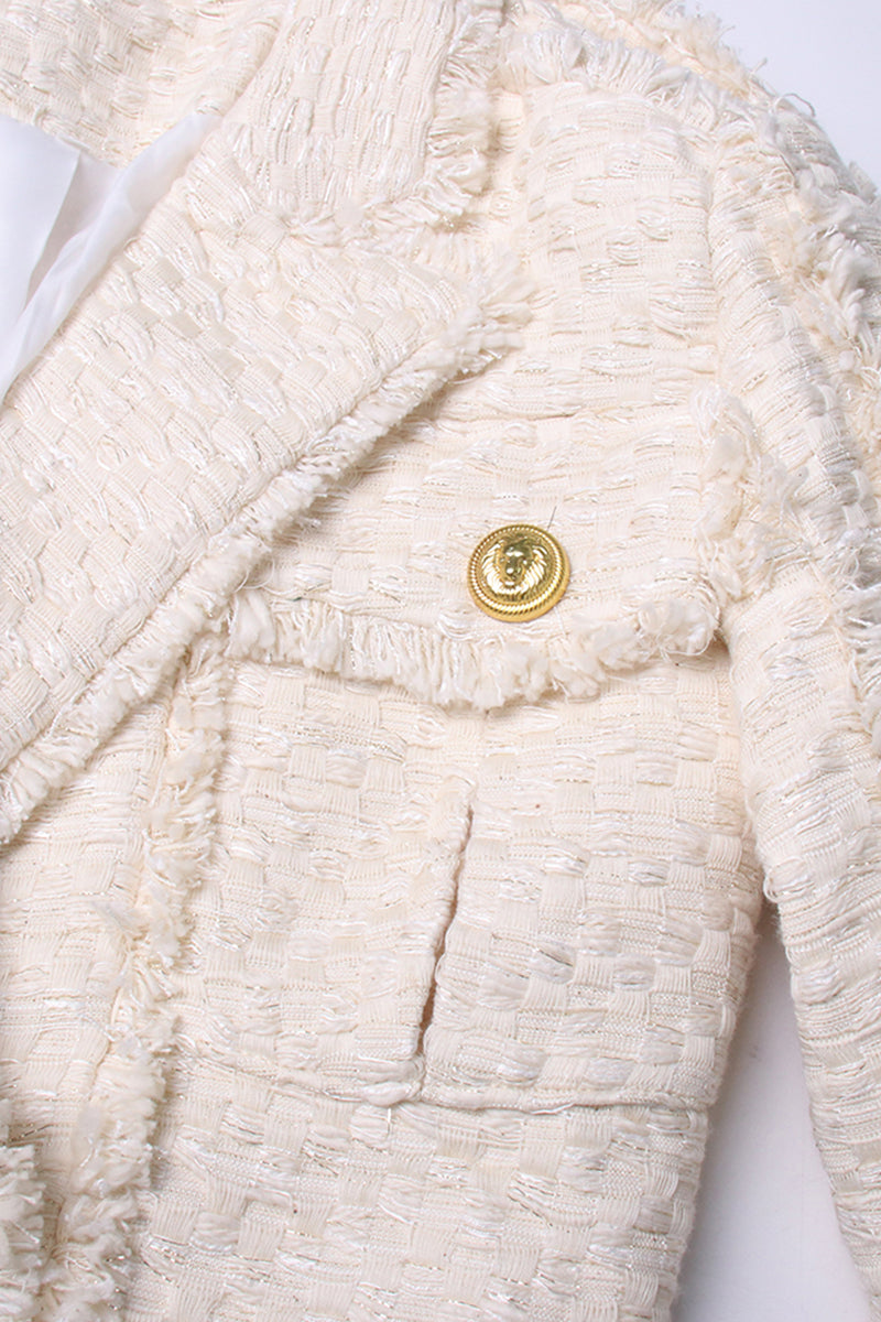 Bright Tweed Co-ord with Gold Details - Cream