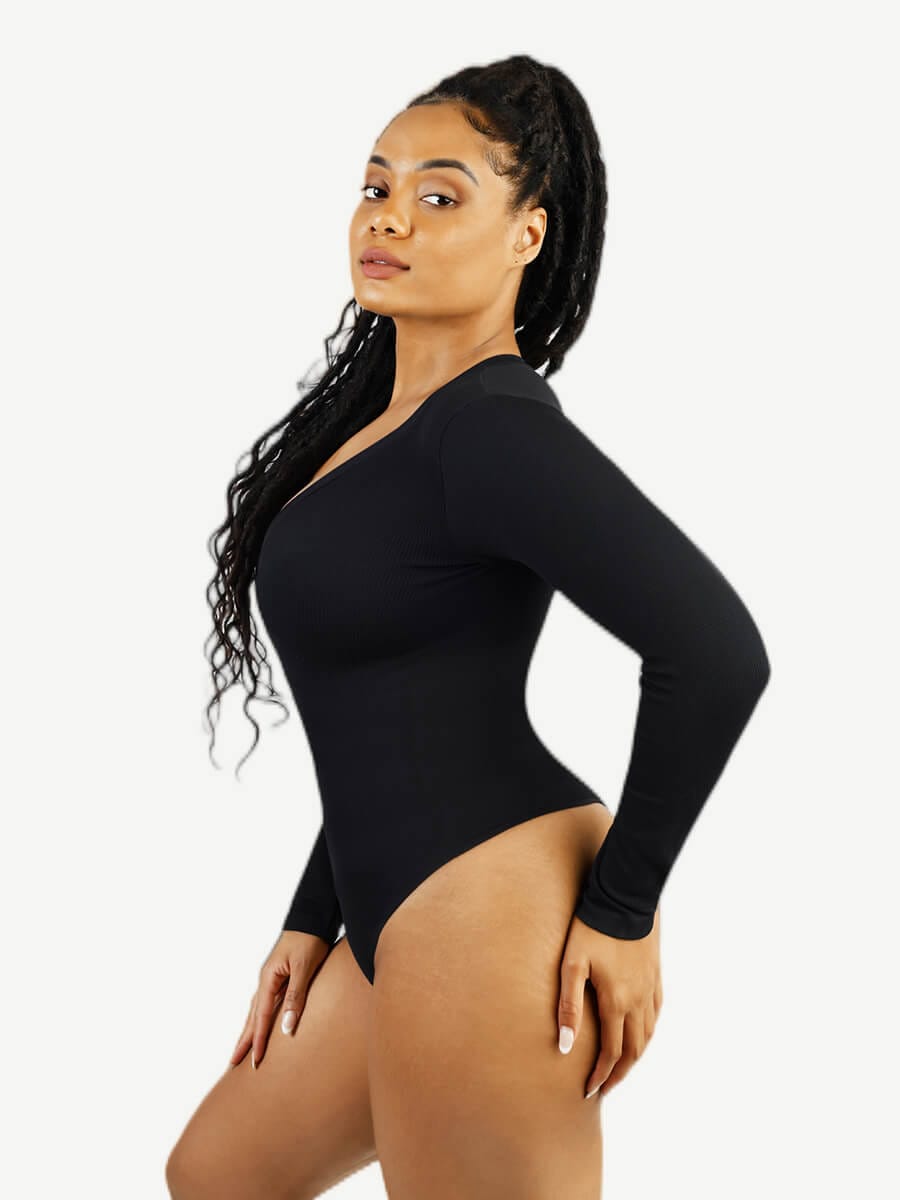 V-hals langærmet bodysuit