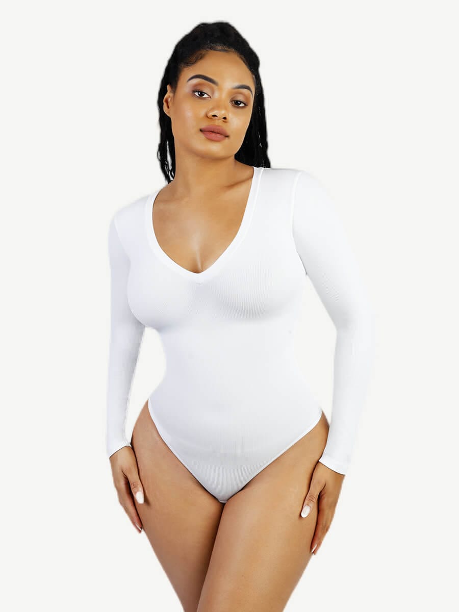 V-hals langærmet bodysuit