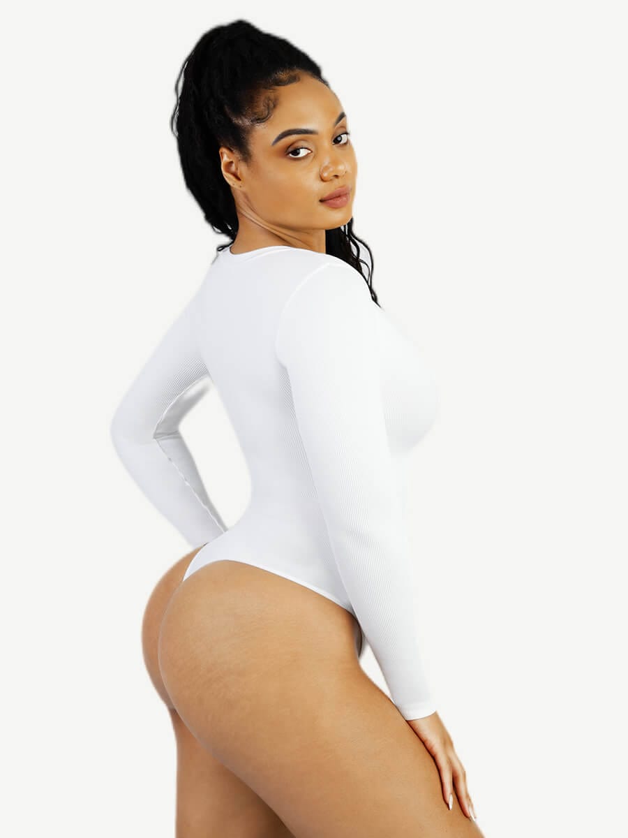 V-hals langærmet bodysuit