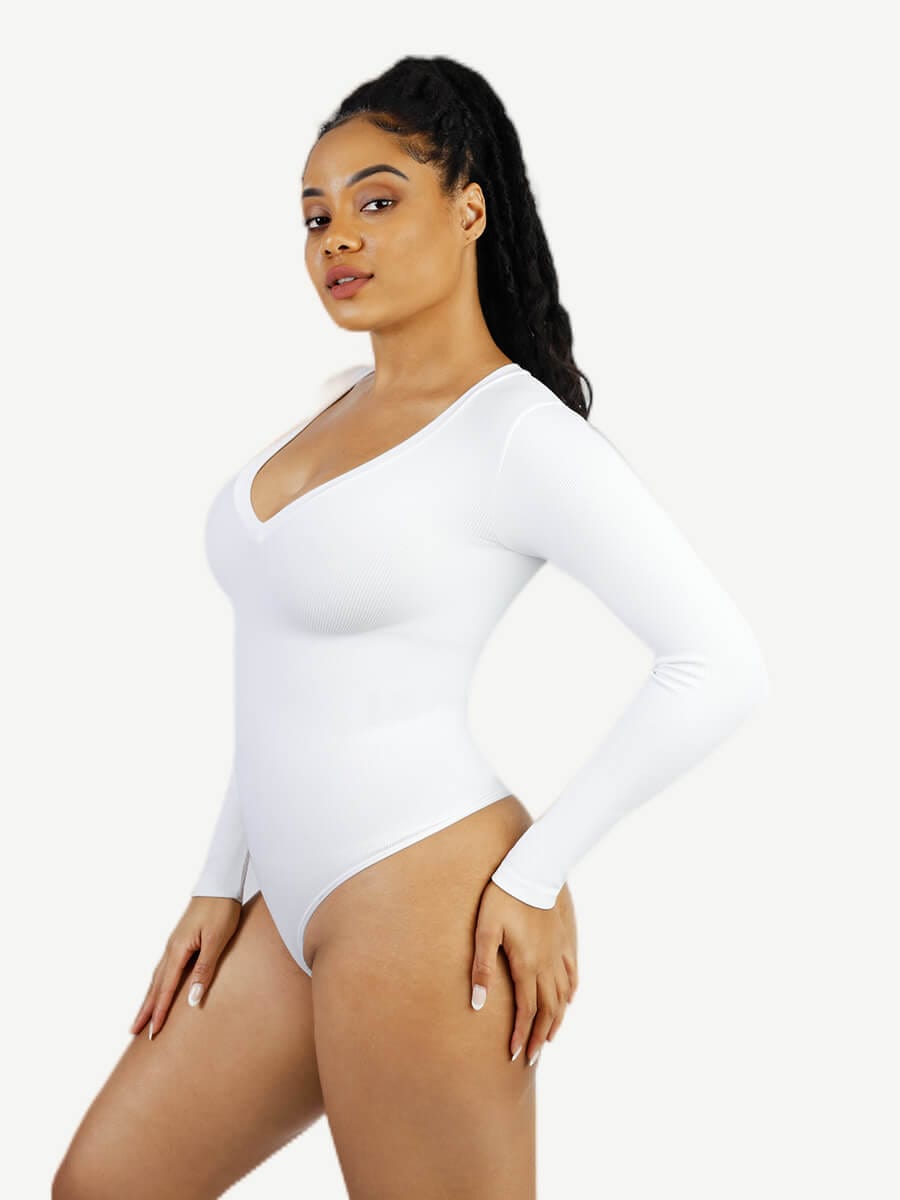 V-hals langærmet bodysuit