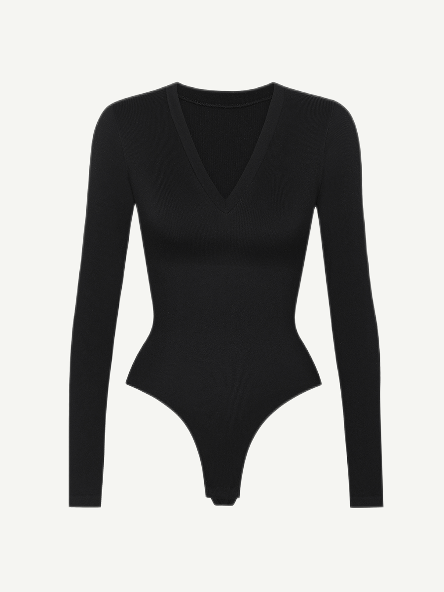 V-hals langærmet bodysuit