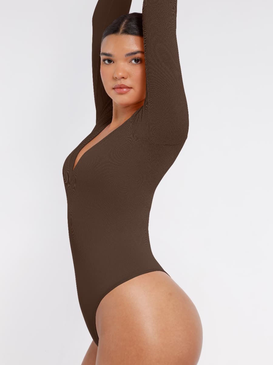 V-hals langærmet bodysuit