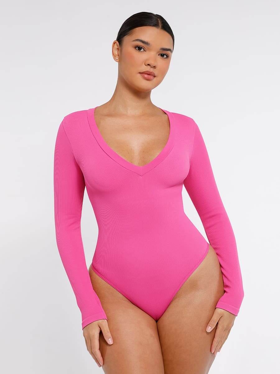 V-hals langærmet bodysuit