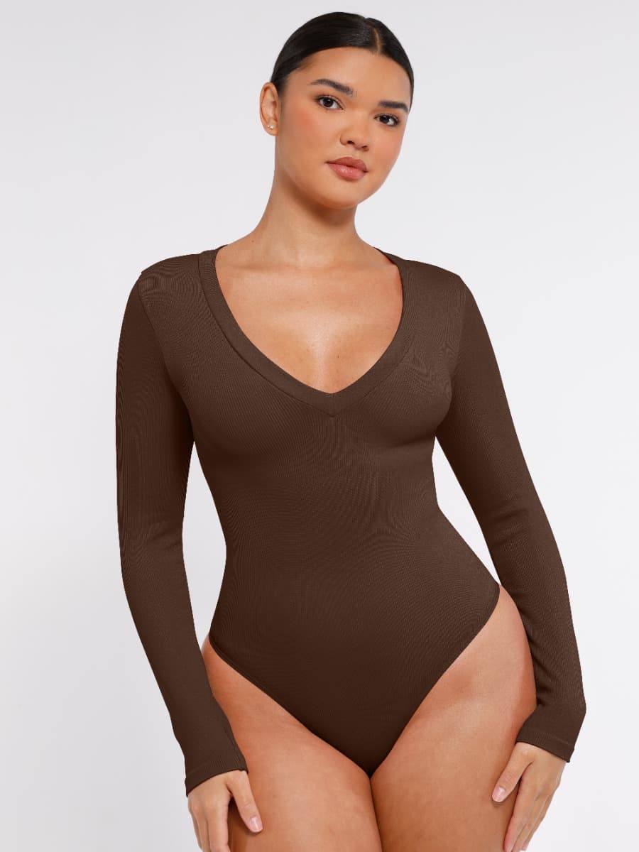 V-hals langærmet bodysuit