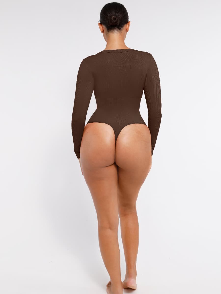 V-hals langærmet bodysuit