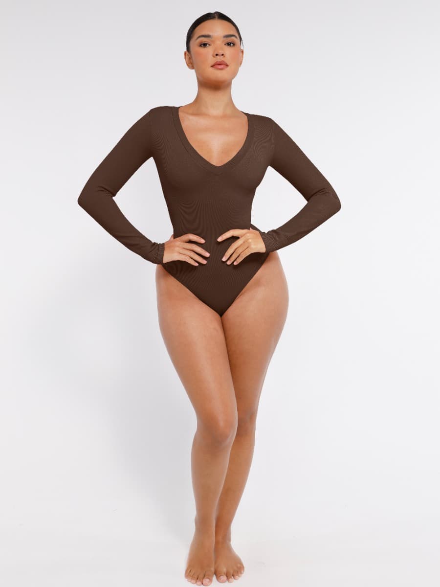 V-hals langærmet bodysuit