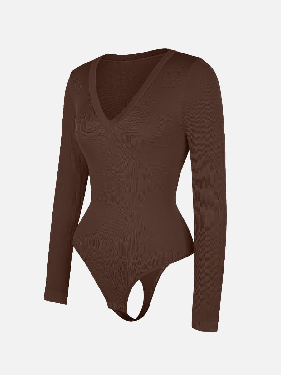 V-hals langærmet bodysuit