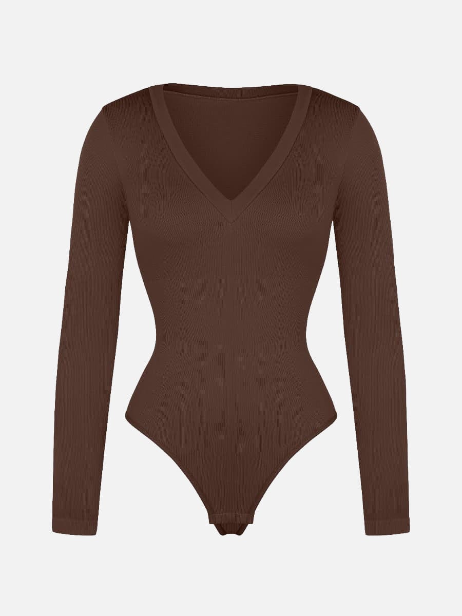 V-hals langærmet bodysuit