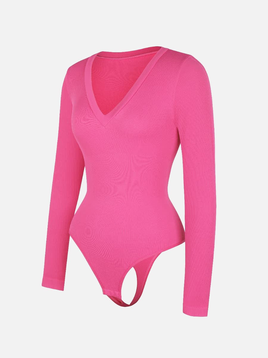 V-hals langærmet bodysuit