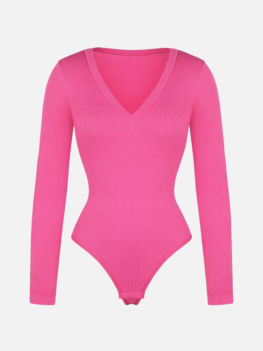 V-hals langærmet bodysuit