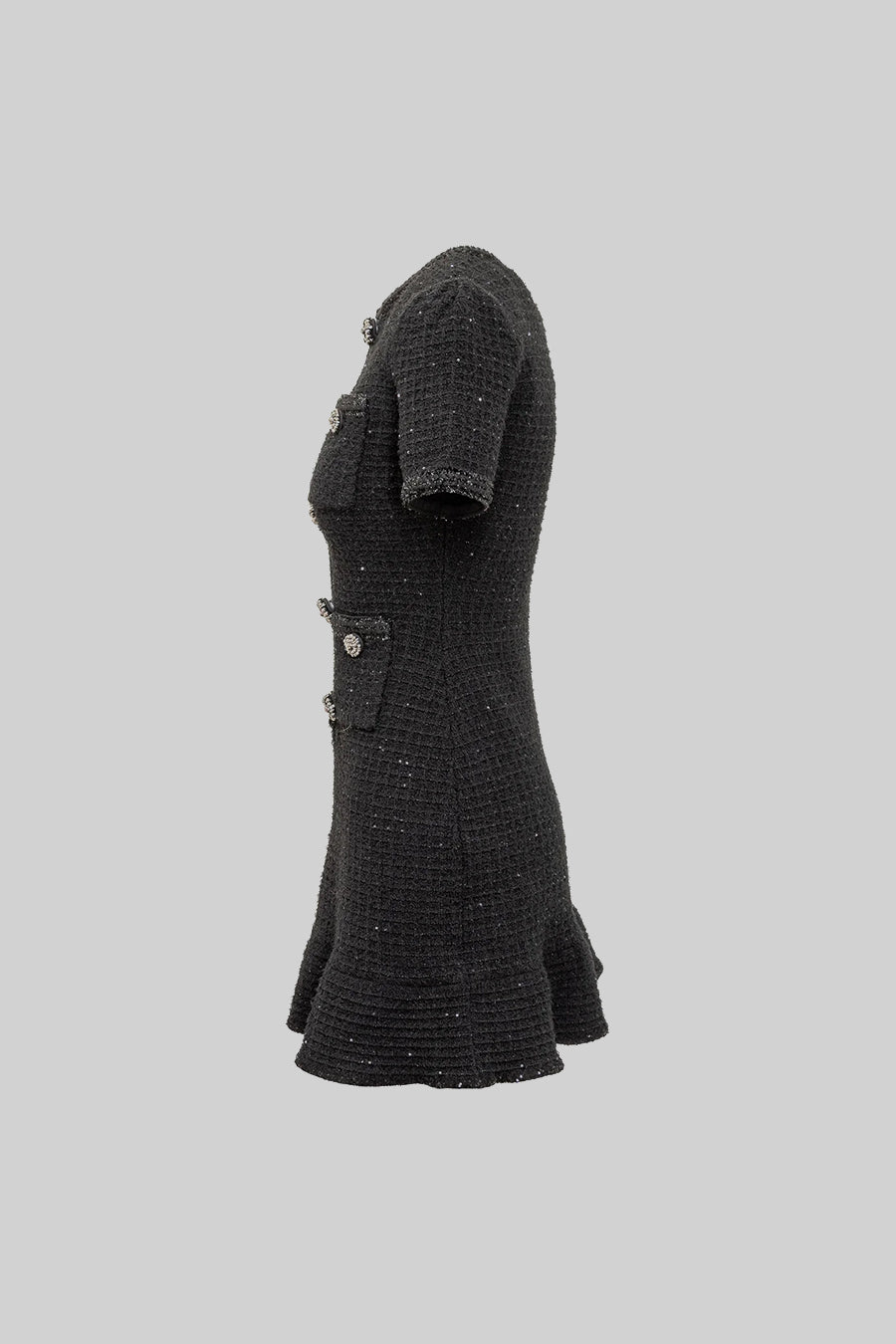 Short Sleeve Knee-Length Knitted Dress - Black