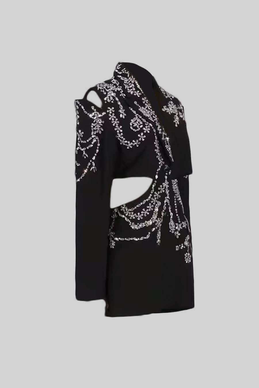 Embroidered Elegant Blazer with Waist Cutouts - Black