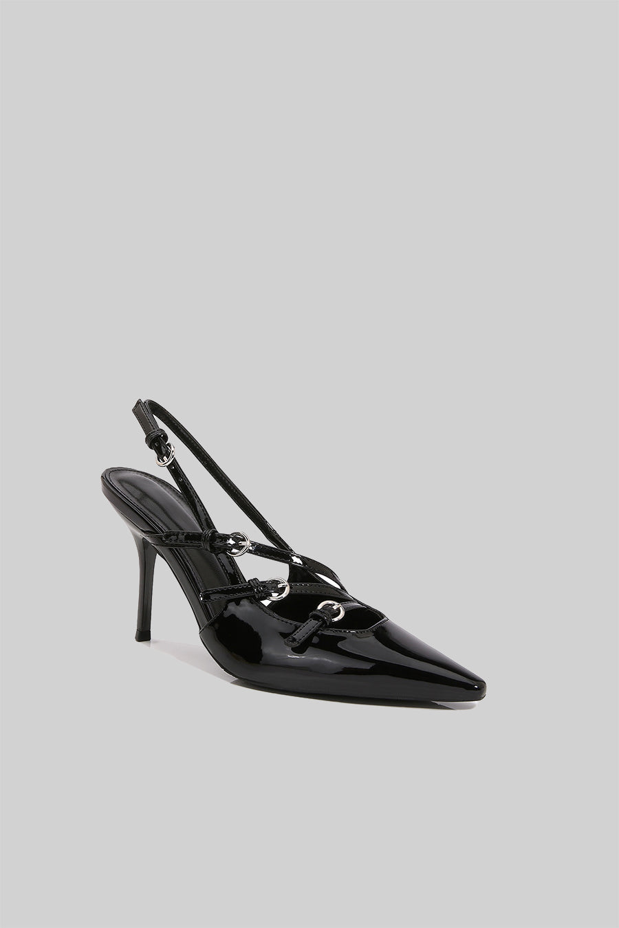 Glossy Slingback Heels - Black