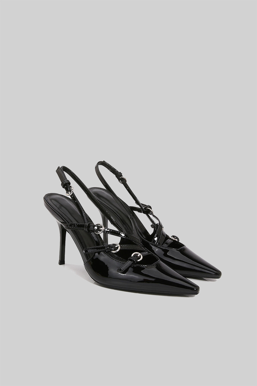 Glossy Slingback Heels - Black