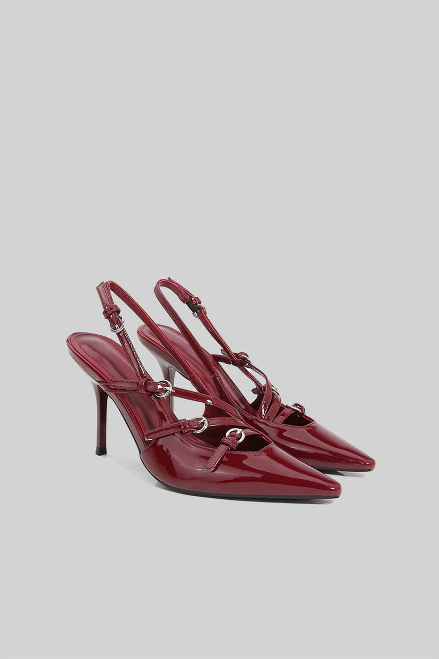 Glossy Slingback Heels - Bourgogne