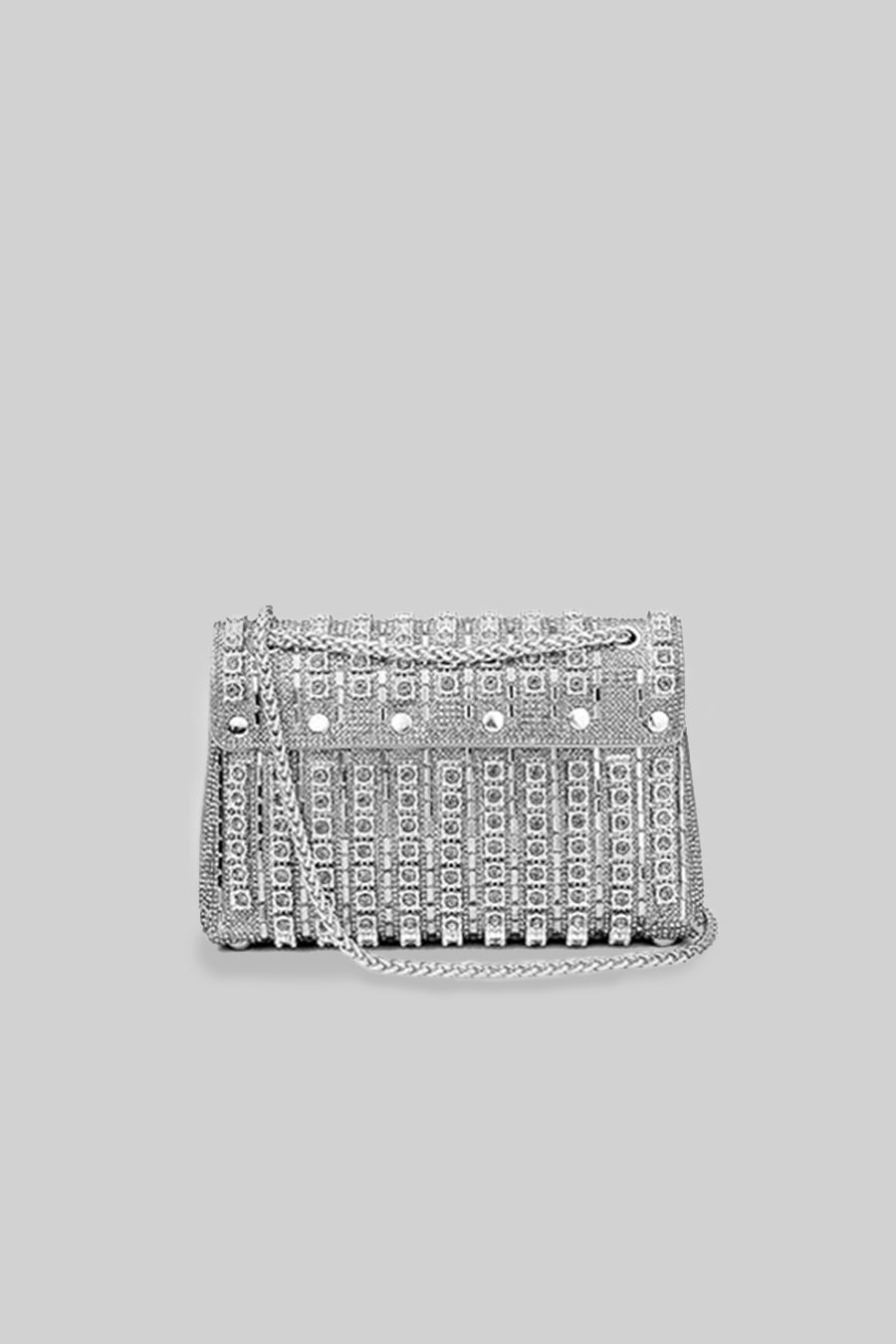 Glistening Woven Handbag With Shimmering Rhinestone Embellishments - Silver