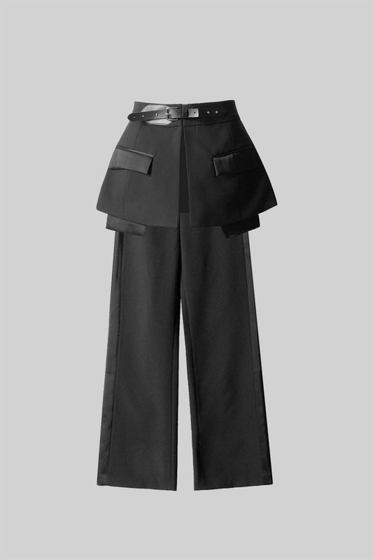 Elegant Two Piece Trousers With Matching Skirt - Black