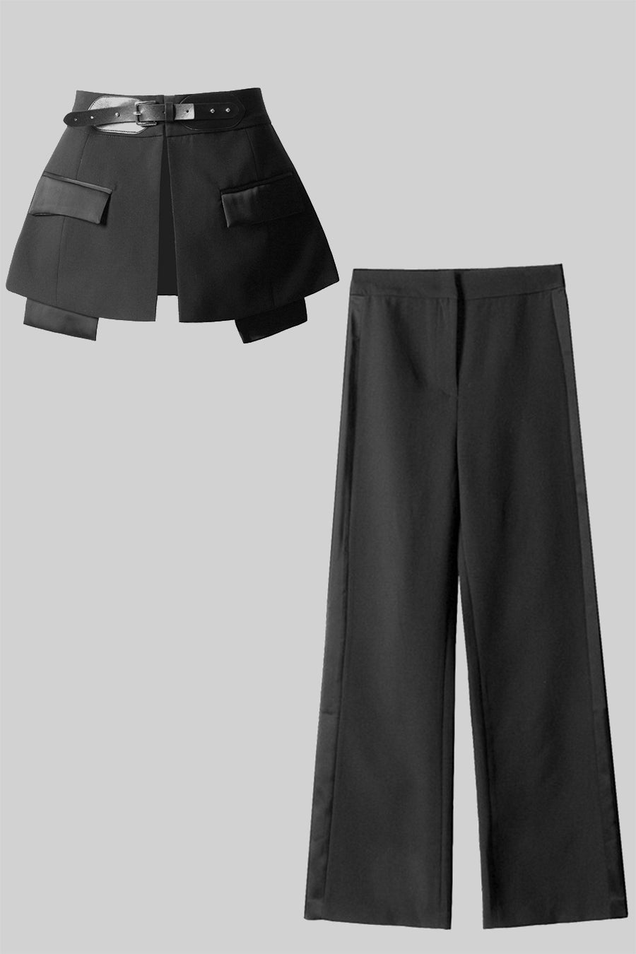 Elegant Two Piece Trousers With Matching Skirt - Black