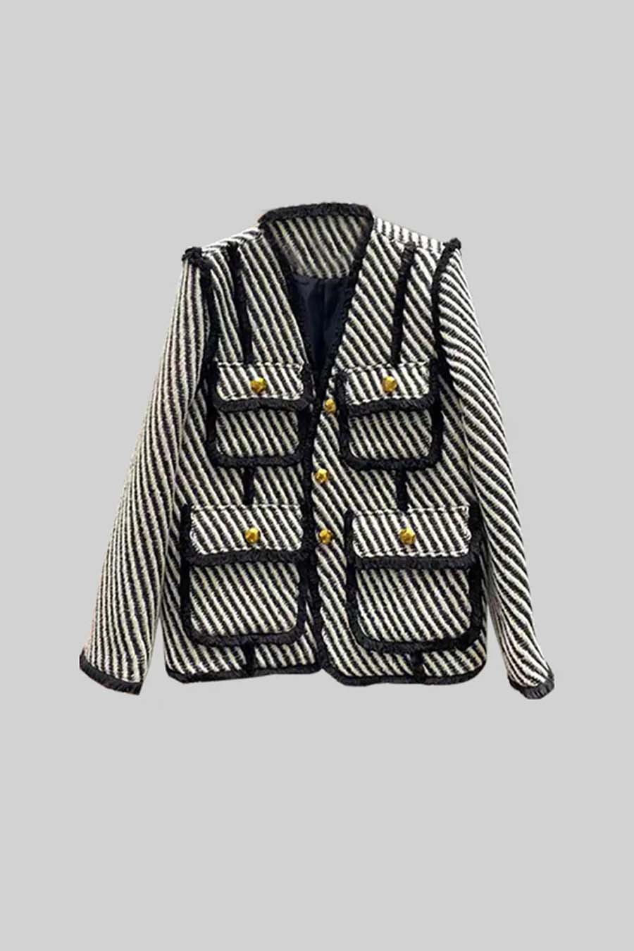 Striped Tweed Blazer - Black and White